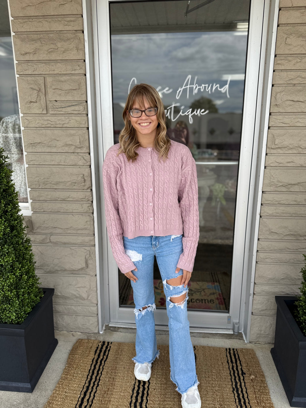 Cable Knit Cardigan- Rose